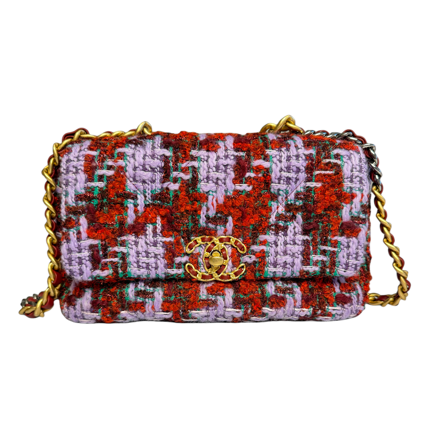 Luxury Chanel 19 Small Multicolor Tweed Gold