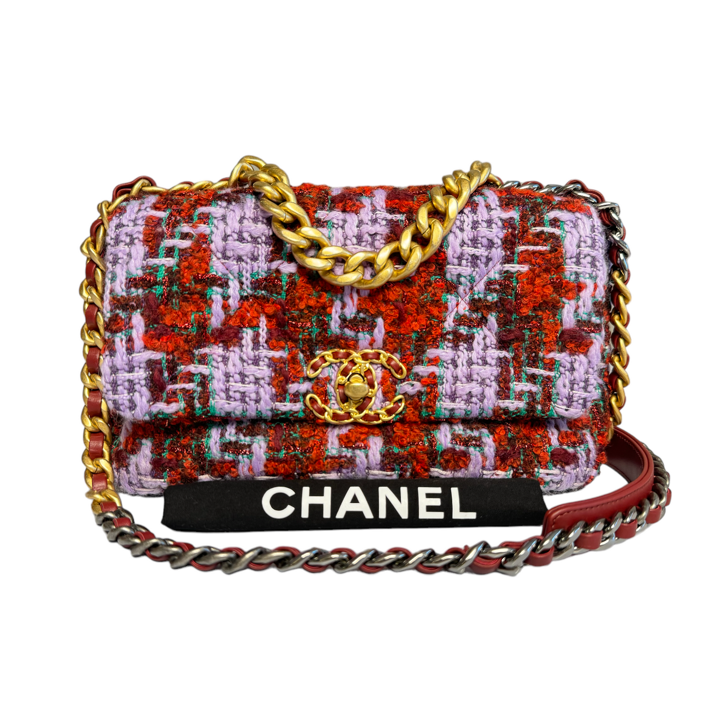 Luxury Chanel 19 Small Multicolor Tweed Gold