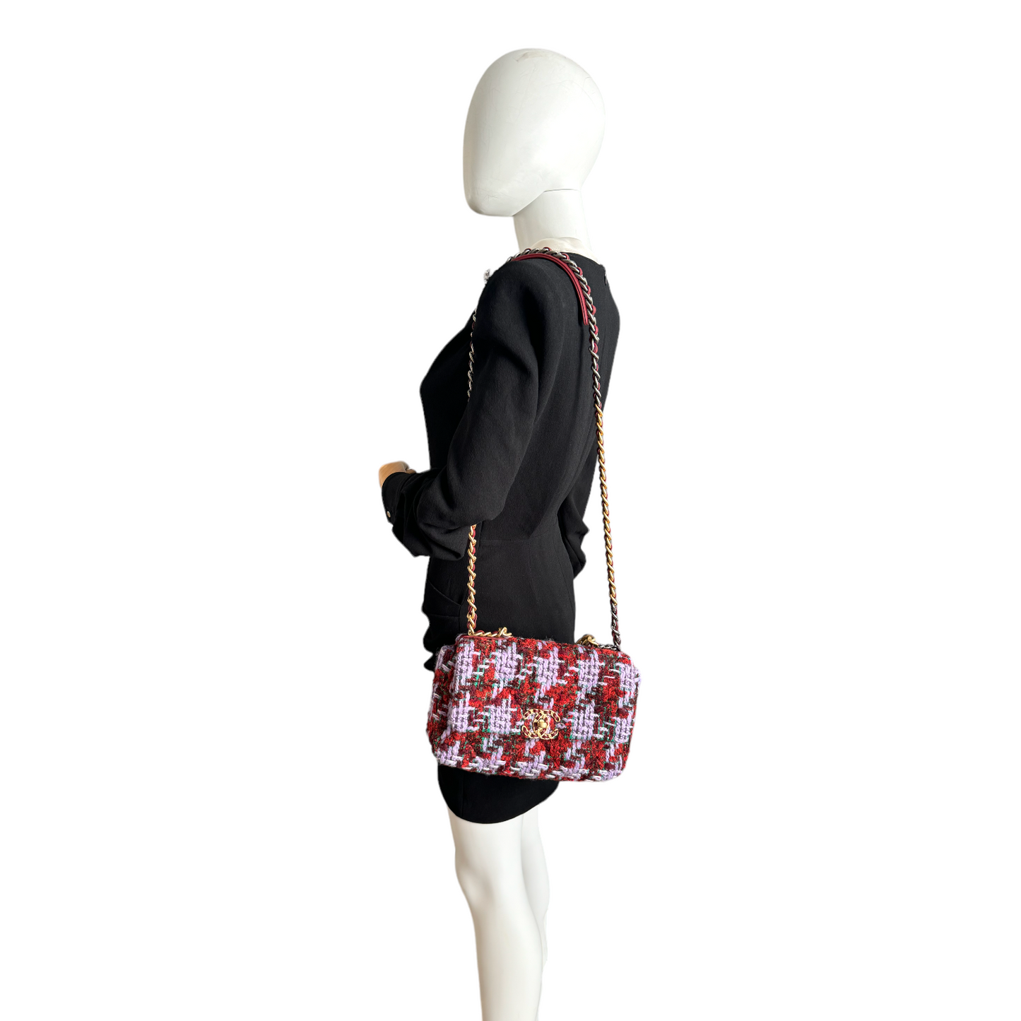 Luxury Chanel 19 Small Multicolor Tweed Gold