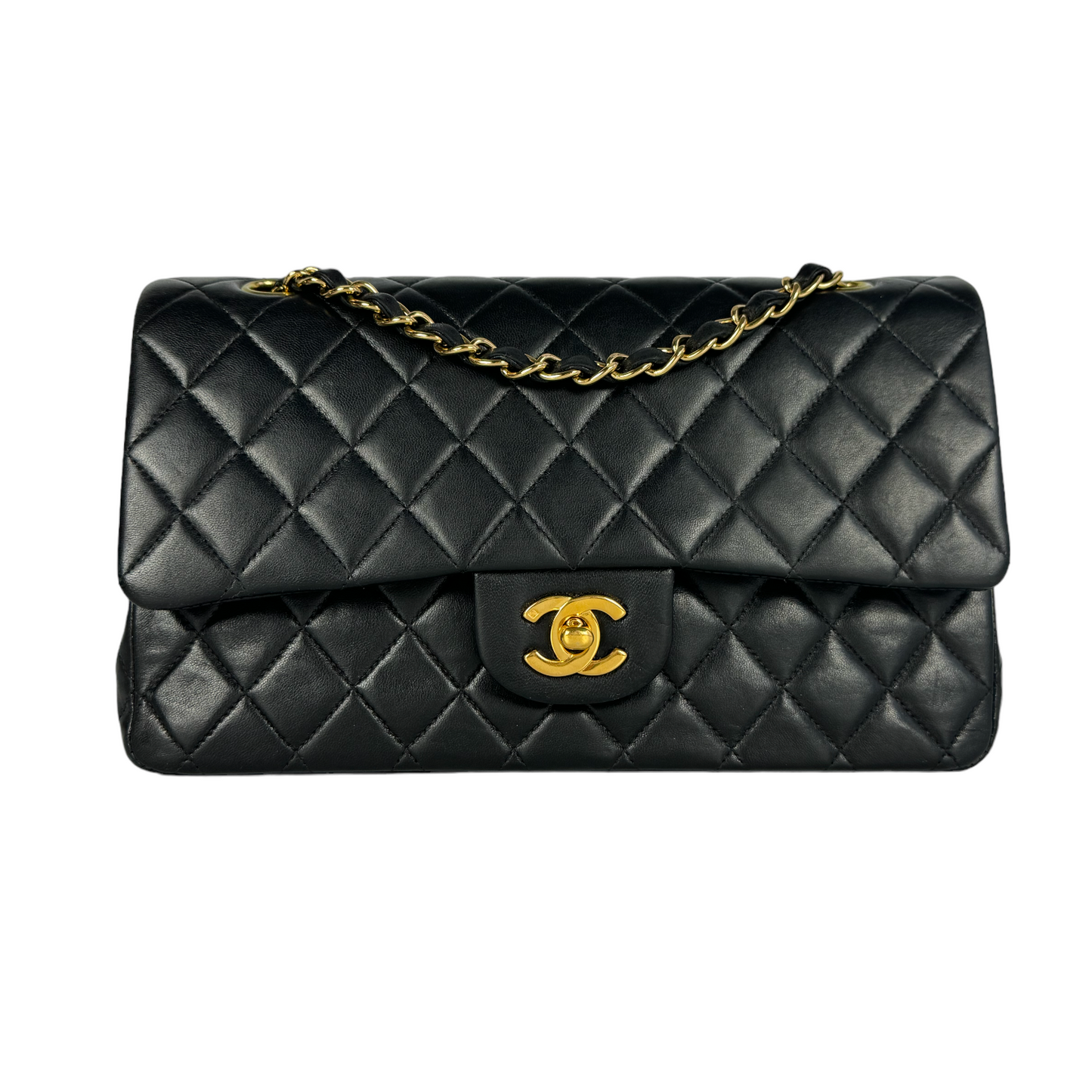 Luxury Chanel Classic Double Flap Medium Black Lambskin Gold