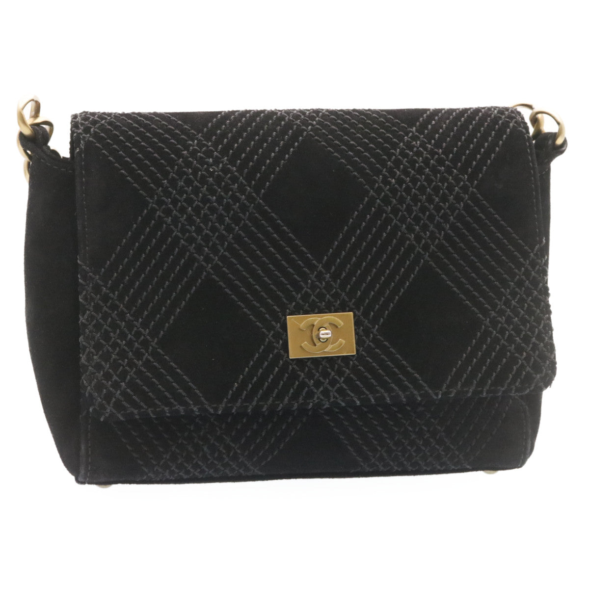Luxury Chanel Turn Lock Shoulder Bag Suede Black CC  18959