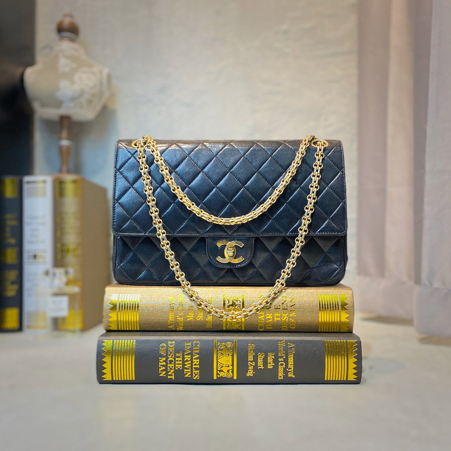 No.2218-Chanel Vintage Lambskin Double Flap Shoulder Bag