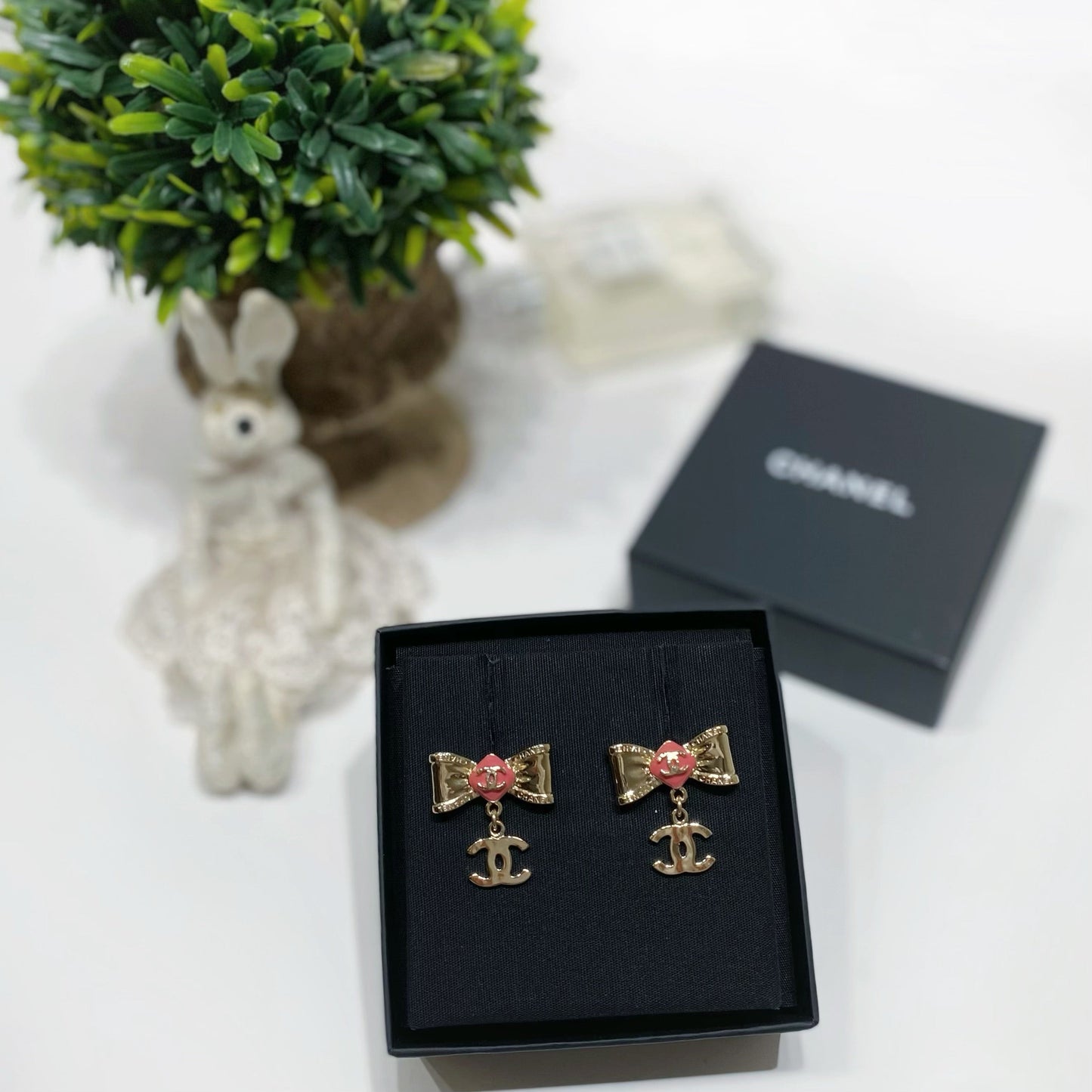 No.4134-Chanel Ribbon Coco Mark Earrings (Unused / 未使用品)