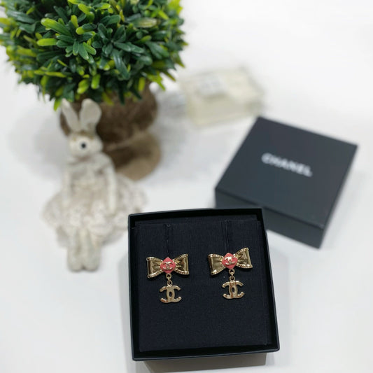 No.4134-Chanel Ribbon Coco Mark Earrings (Unused / 未使用品)