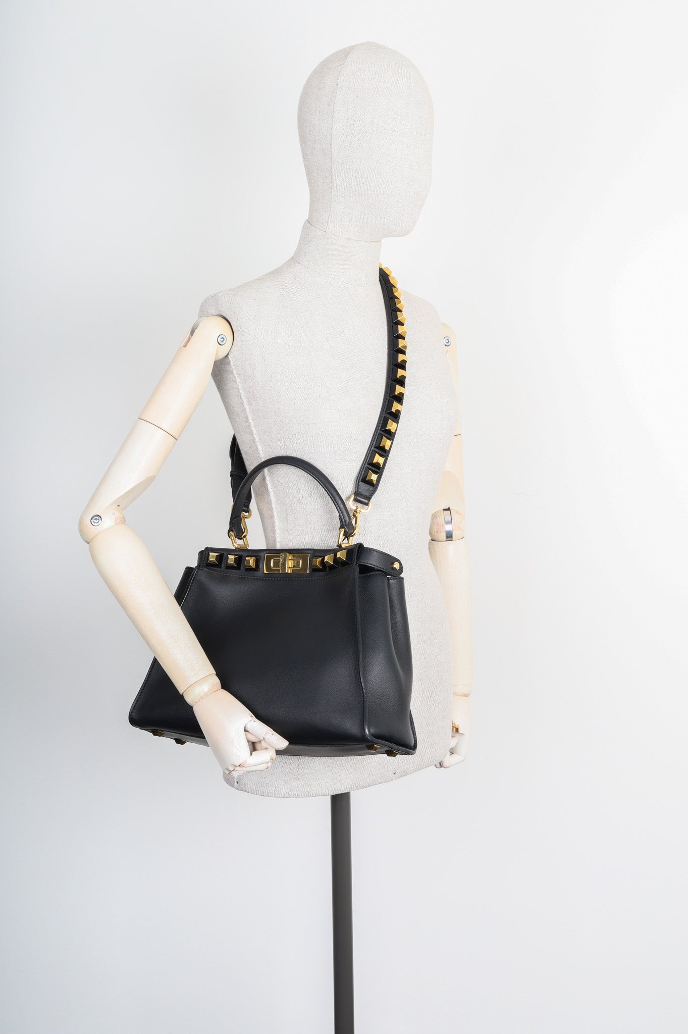 Luxury Fendi Medium Peekaboo Bag with Studded Detail Black
