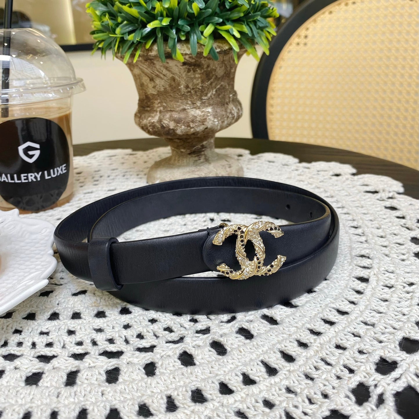 No.4166-Chanel Metal & Crystal Coco Mark Buckle Belt