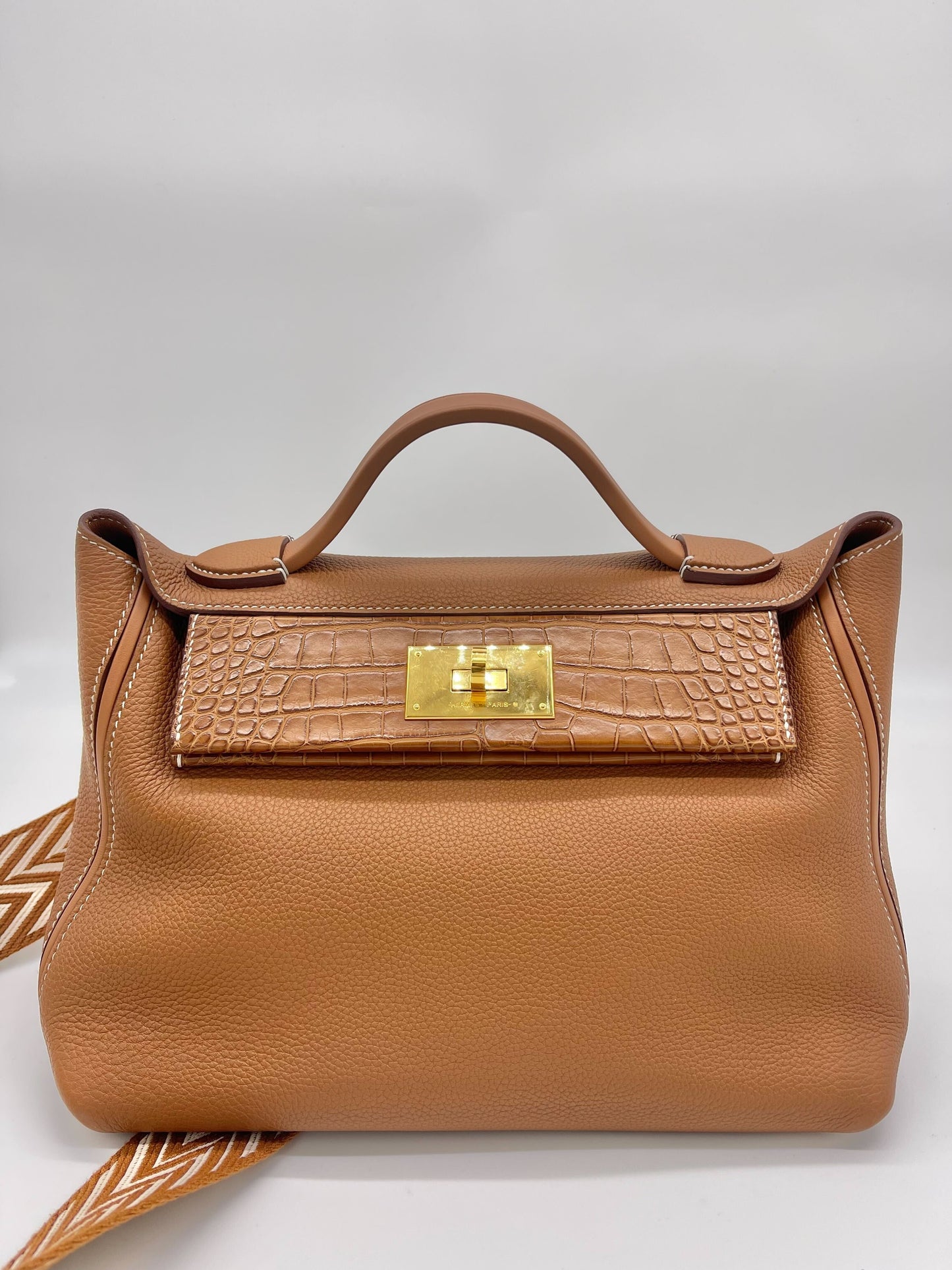 Luxury Hermes 24/24 29 Gold Veau Togo Touch Alligator Gold Hardware