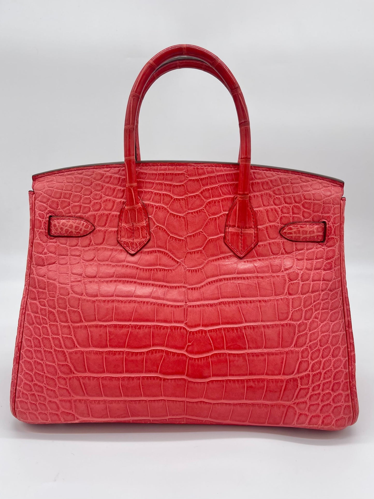 Luxury Hermes Birkin 30 Alligator Matte Bougainvillier Palladium Hardware