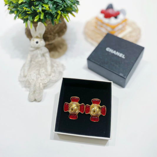 No.4189-Chanel Vintage Glass Stone Pearl Coco Mark Clip Earrings