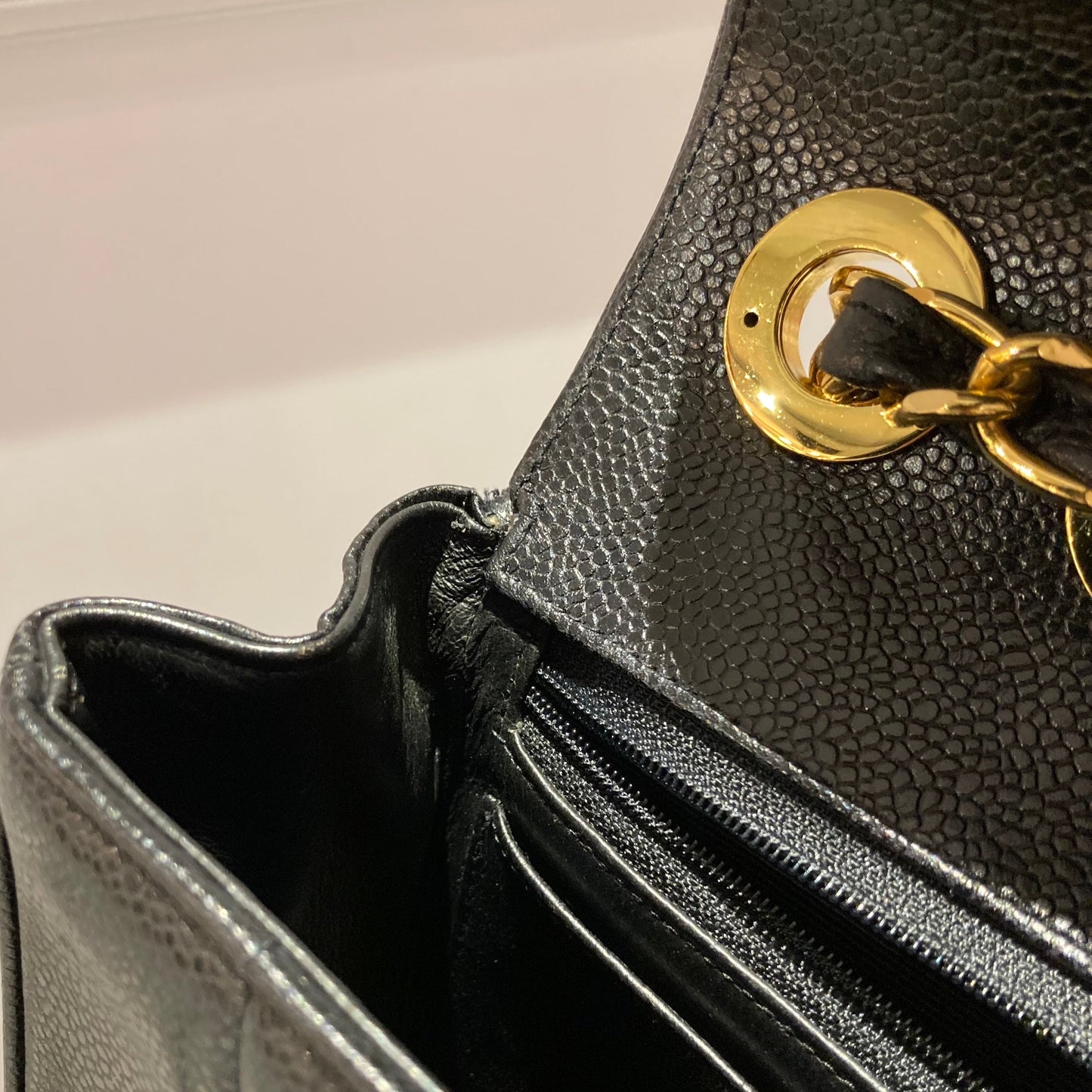 CHANEL 1991-1994 Black Caviar Vertical Classic Flap Jumbo 14367