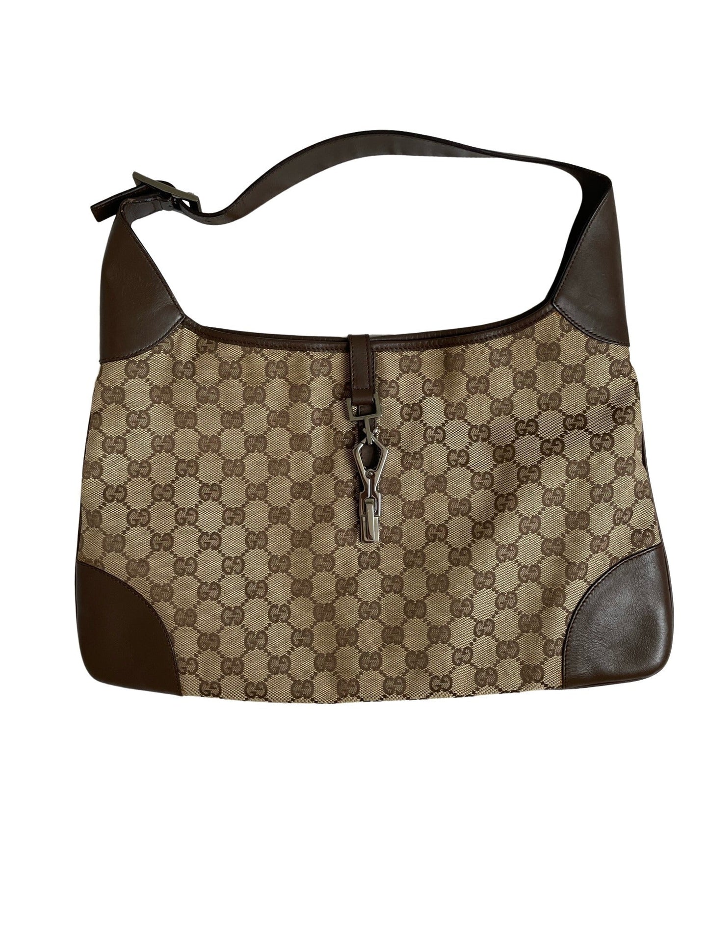 Luxury Gucci Jackie Beige & Brown Jacquard Leather Bag