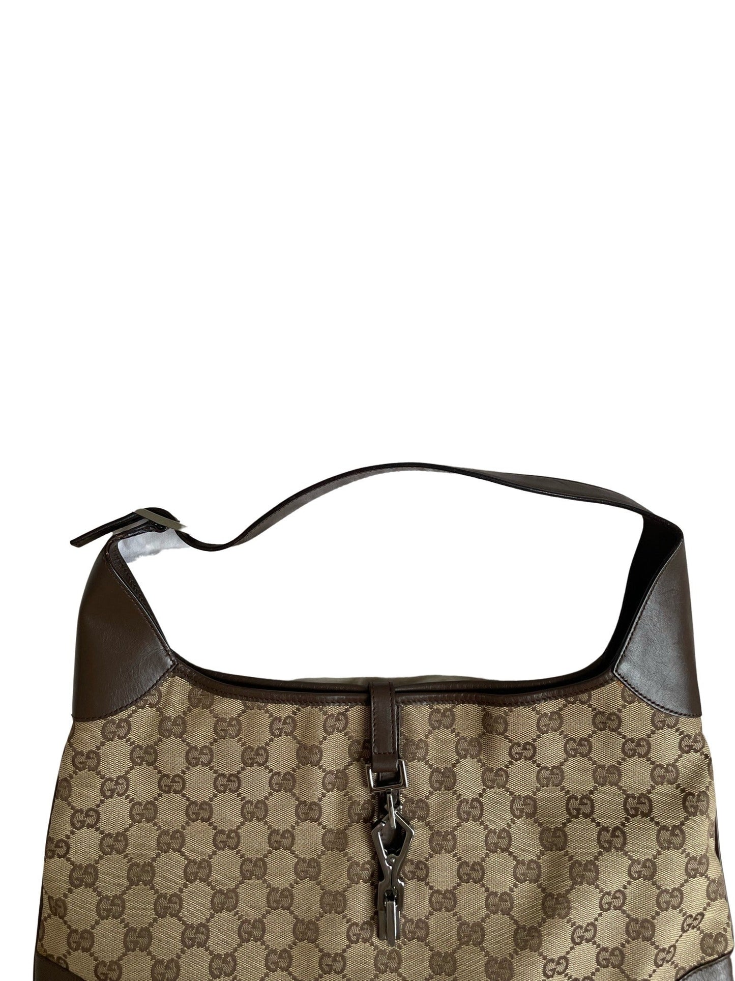 Luxury Gucci Jackie Beige & Brown Jacquard Leather Bag