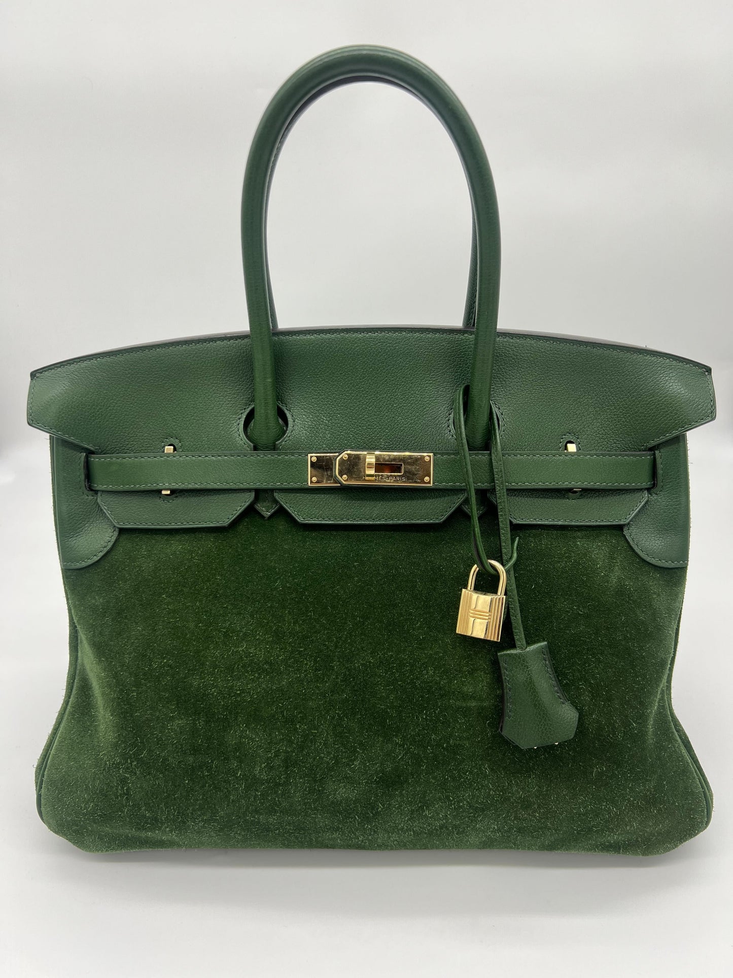 Luxury Hermes Birkin 35 Suede / Togo Green Gold Hardware