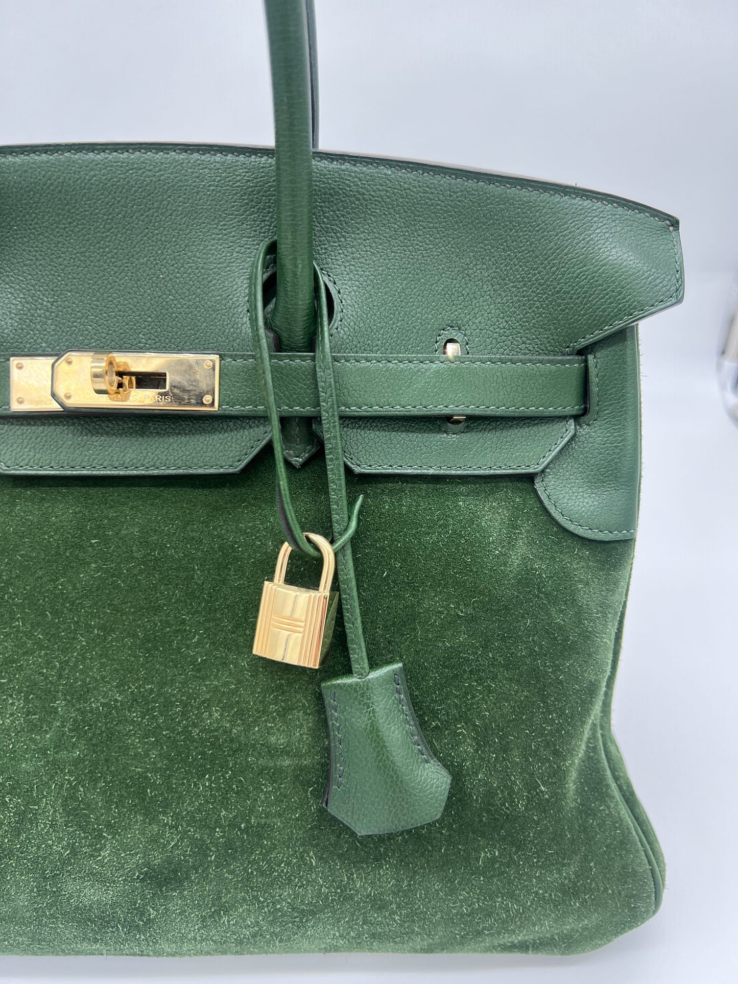 Luxury Hermes Birkin 35 Suede / Togo Green Gold Hardware