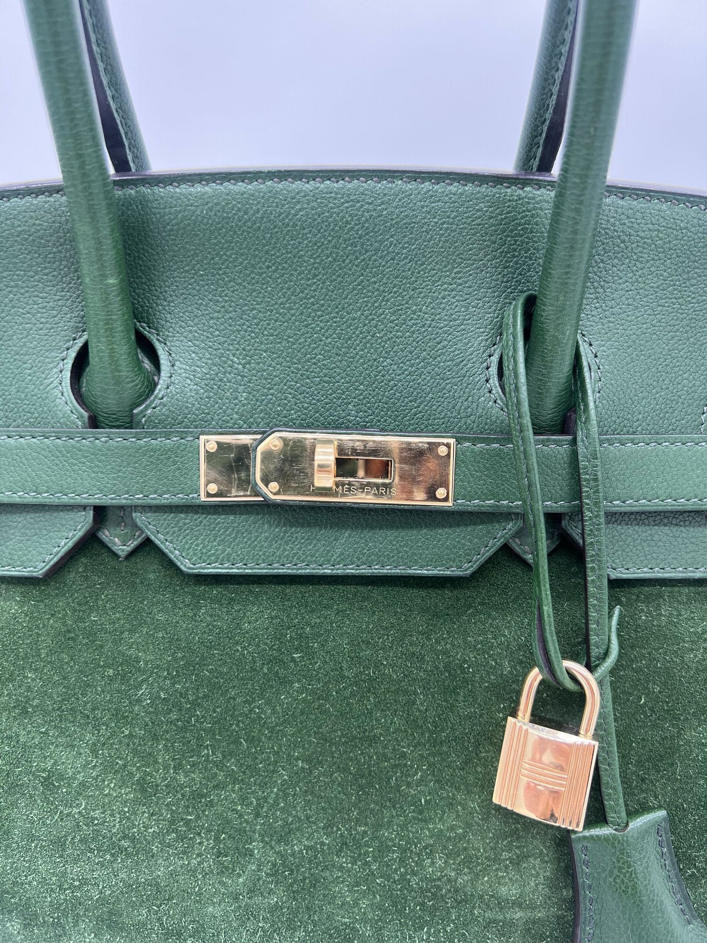 Luxury Hermes Birkin 35 Suede / Togo Green Gold Hardware