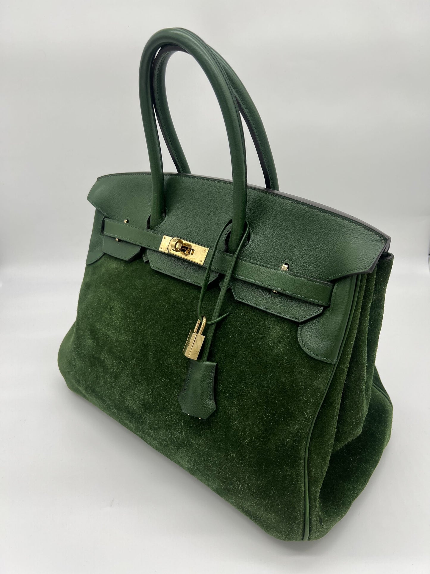 Luxury Hermes Birkin 35 Suede / Togo Green Gold Hardware