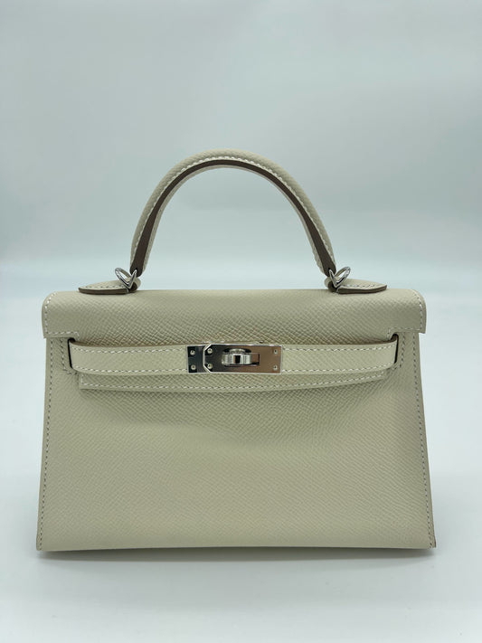Luxury Hermes Kelly Mini 20 Epsom Nata Palladium Hardware