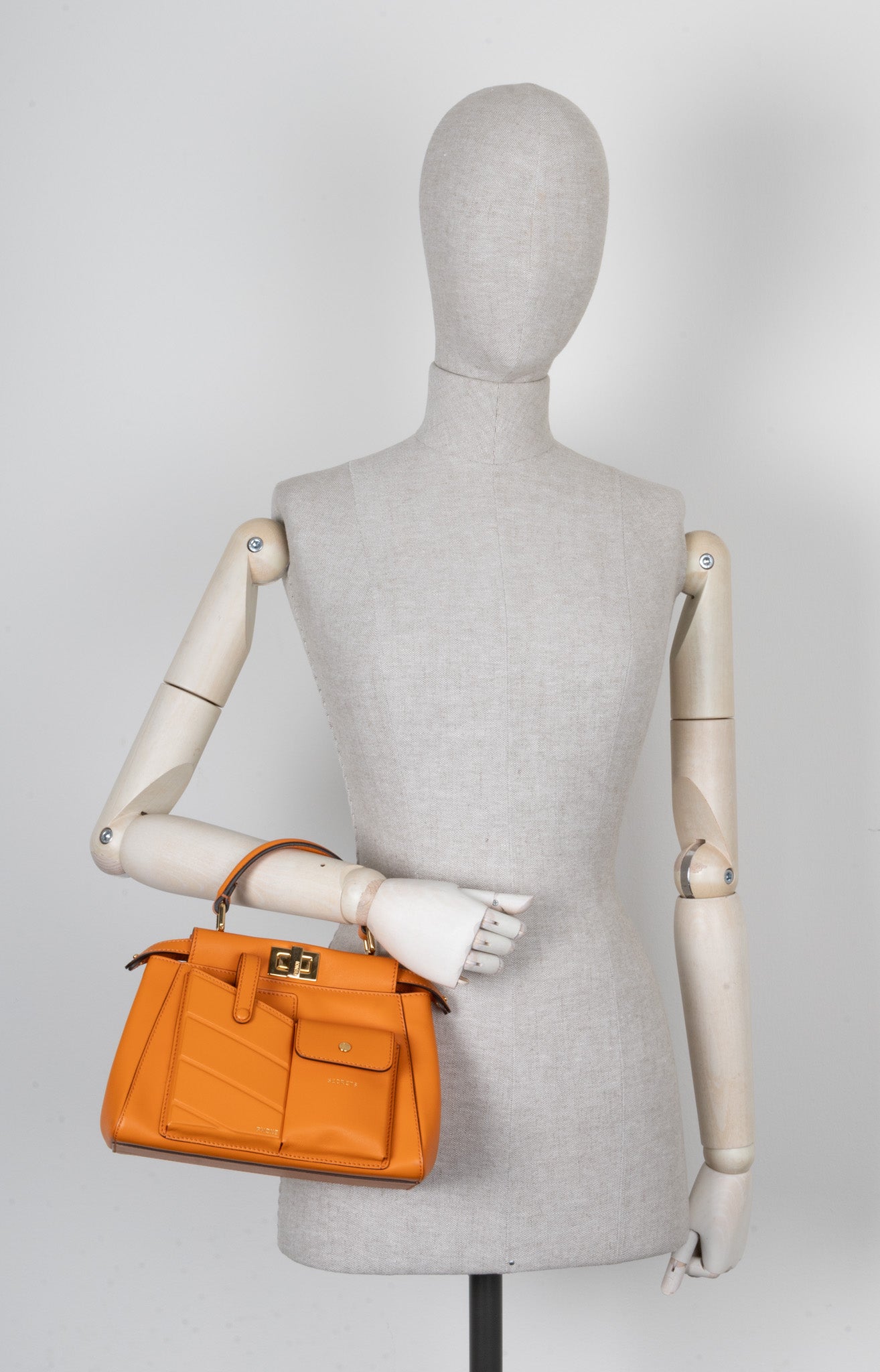 Luxury Fendi Mini Peekaboo Pocket Leather Orange