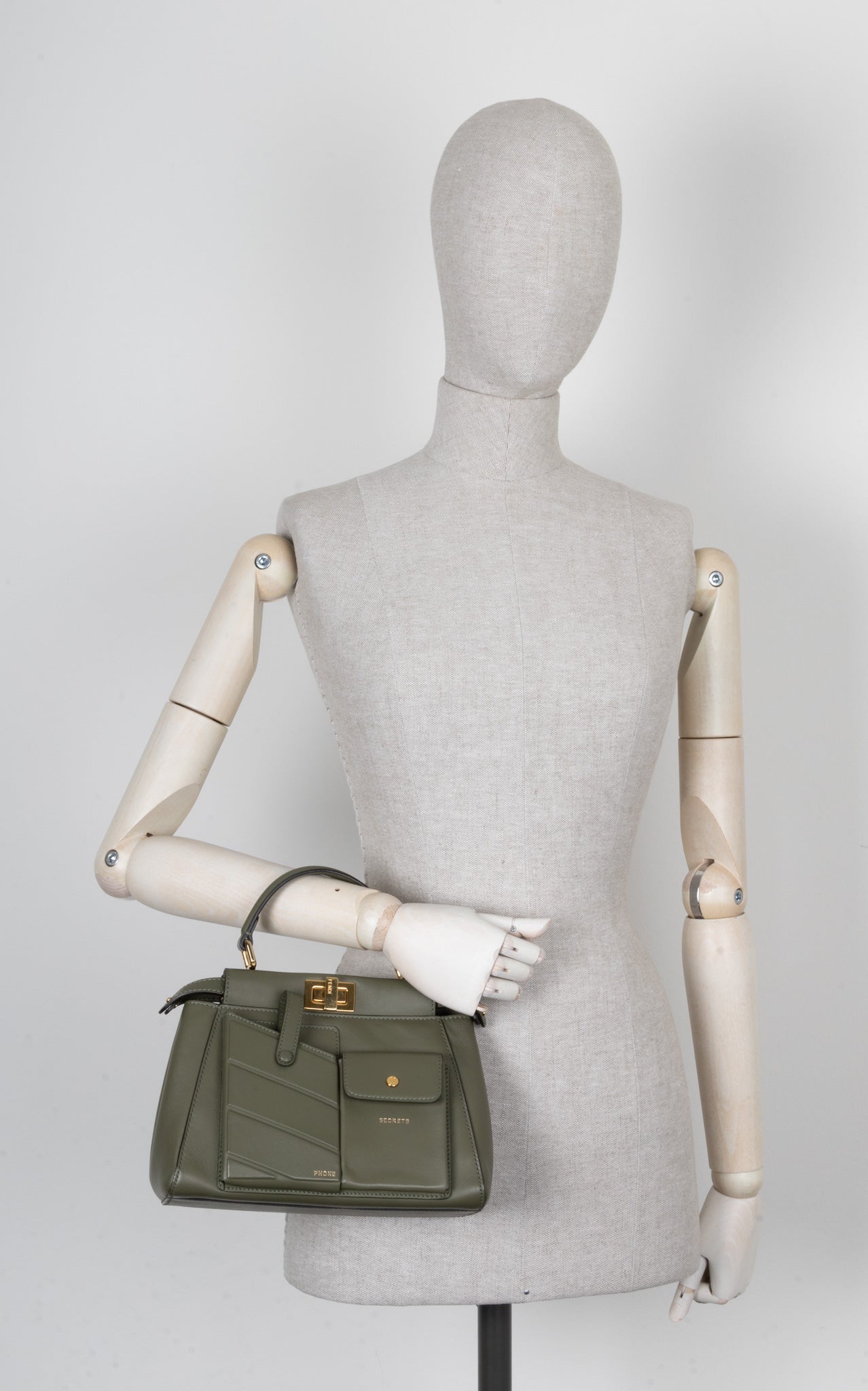 Luxury Fendi Mini Peekaboo Pocket Leather Green
