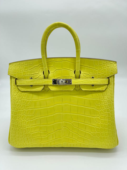 Luxury Hermes Birkin 25 Matte Alligator Lime Palladium Hardware