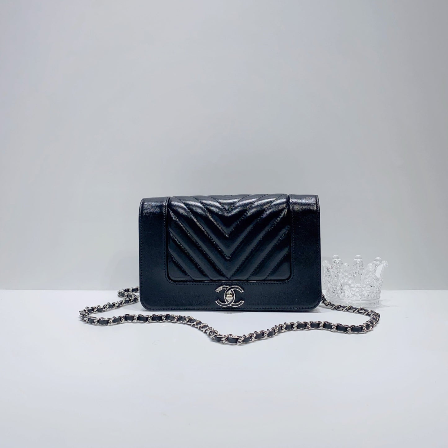 No.001548-Chanel Belle Vintage Chevron Wallet On Chain (Unused / 未使用品)