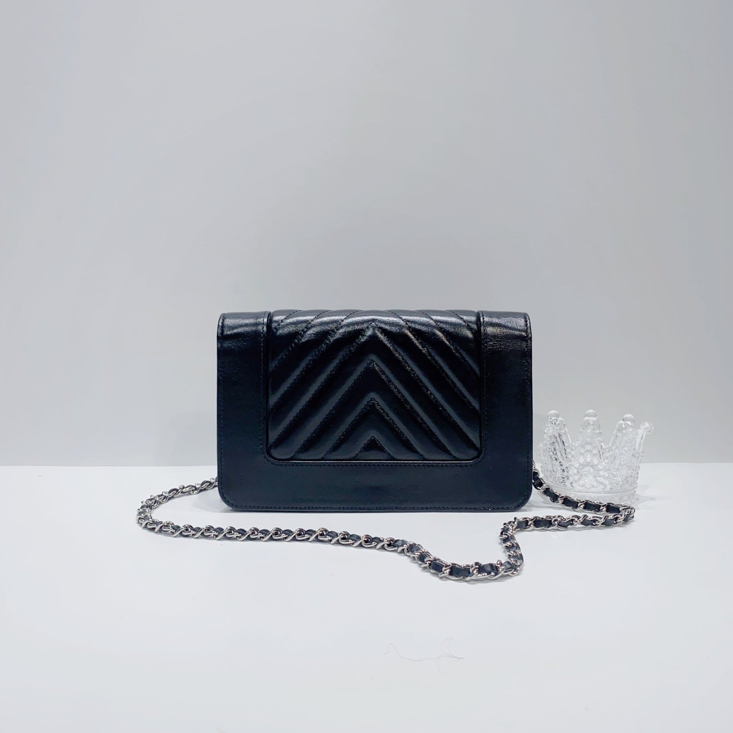 No.001548-Chanel Belle Vintage Chevron Wallet On Chain (Unused / 未使用品)