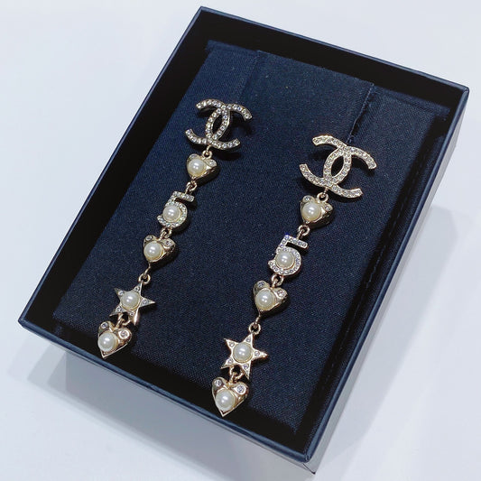No.3636-Chanel Metal Crystal Heart & Star No.5 Earrings