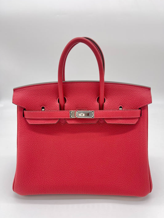 Luxury Hermes Birkin 25 Verso Veau Rouge Casaque Togo Palladium Hardware