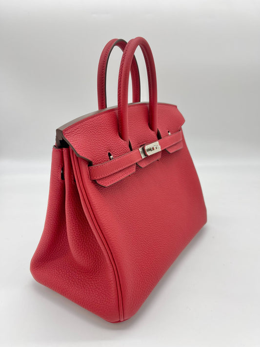 Luxury Hermes Birkin 25 Verso Veau Rouge Casaque Togo Palladium Hardware
