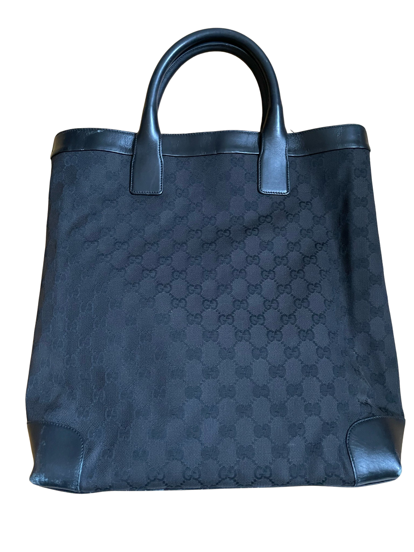 Luxury Gucci Black Jacquard & Leather Tote Bag