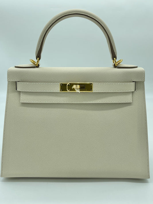 Luxury Hermes Kelly Sellier 28 Epsom Craie Gold Hardware