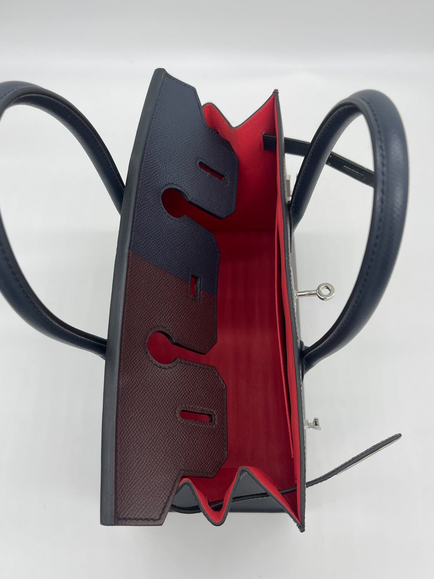Luxury Hermes Birkin 30 Casaque Rouge Sellier / Bleu Indigo / Rose Texas Epsom