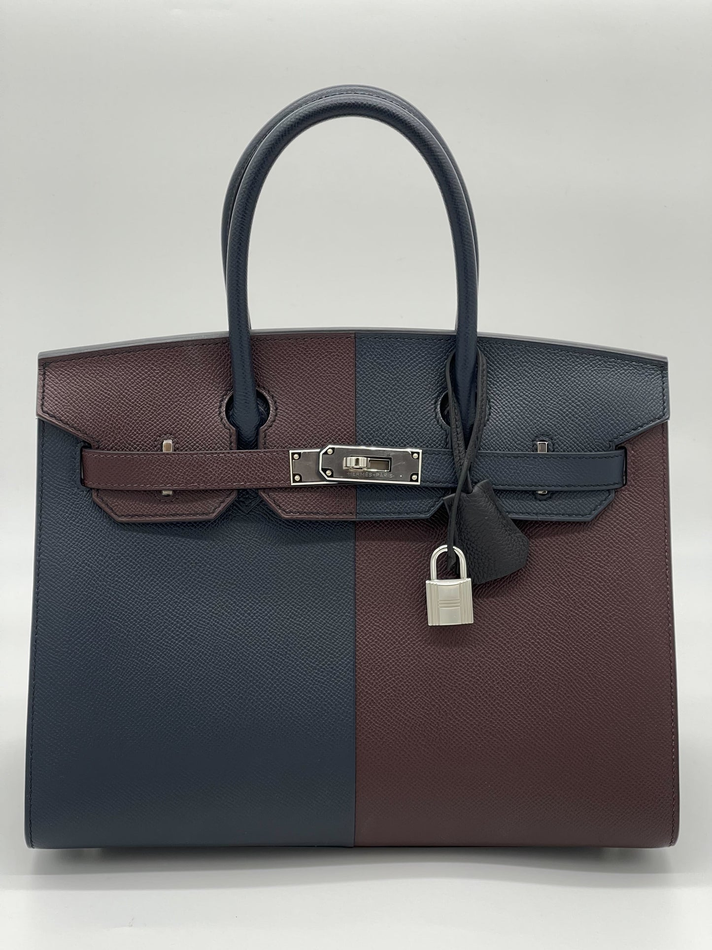 Luxury Hermes Birkin 30 Casaque Rouge Sellier / Bleu Indigo / Rose Texas Epsom
