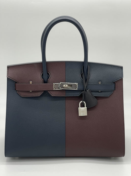 Luxury Hermes Birkin 30 Casaque Rouge Sellier / Bleu Indigo / Rose Texas Epsom