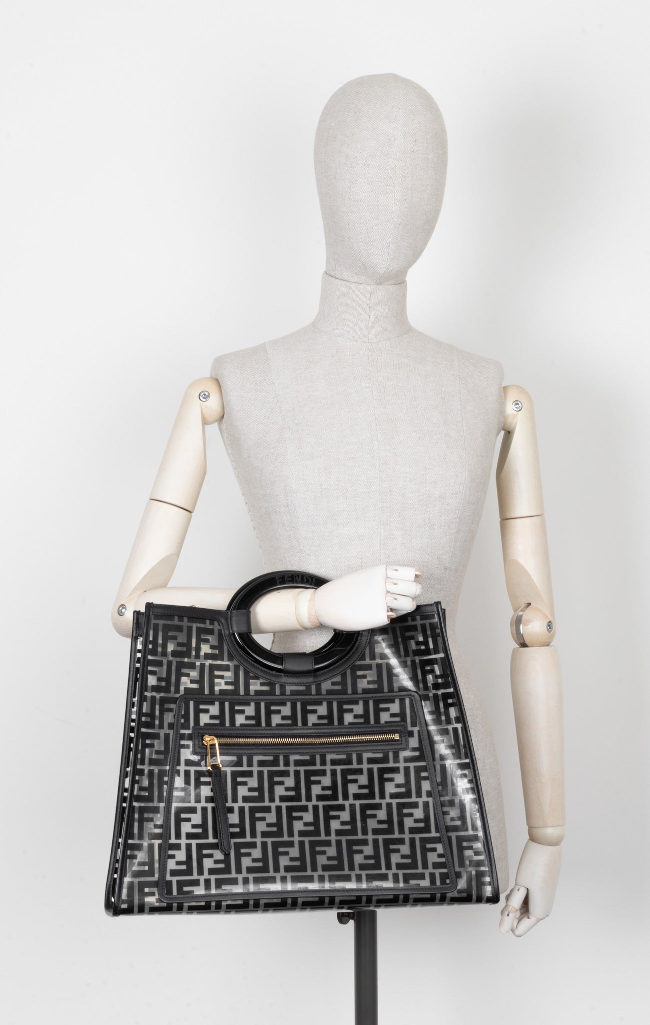 Luxury Fendi Medium Runway Tote Bag Zucca Print Black PVC