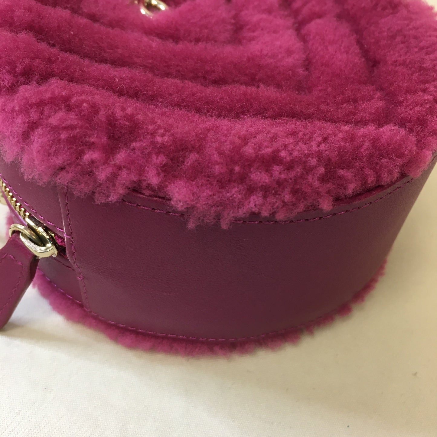 Chanel Pink Chevron Shearling Mini Round Clutch with Chain Sku# 66972