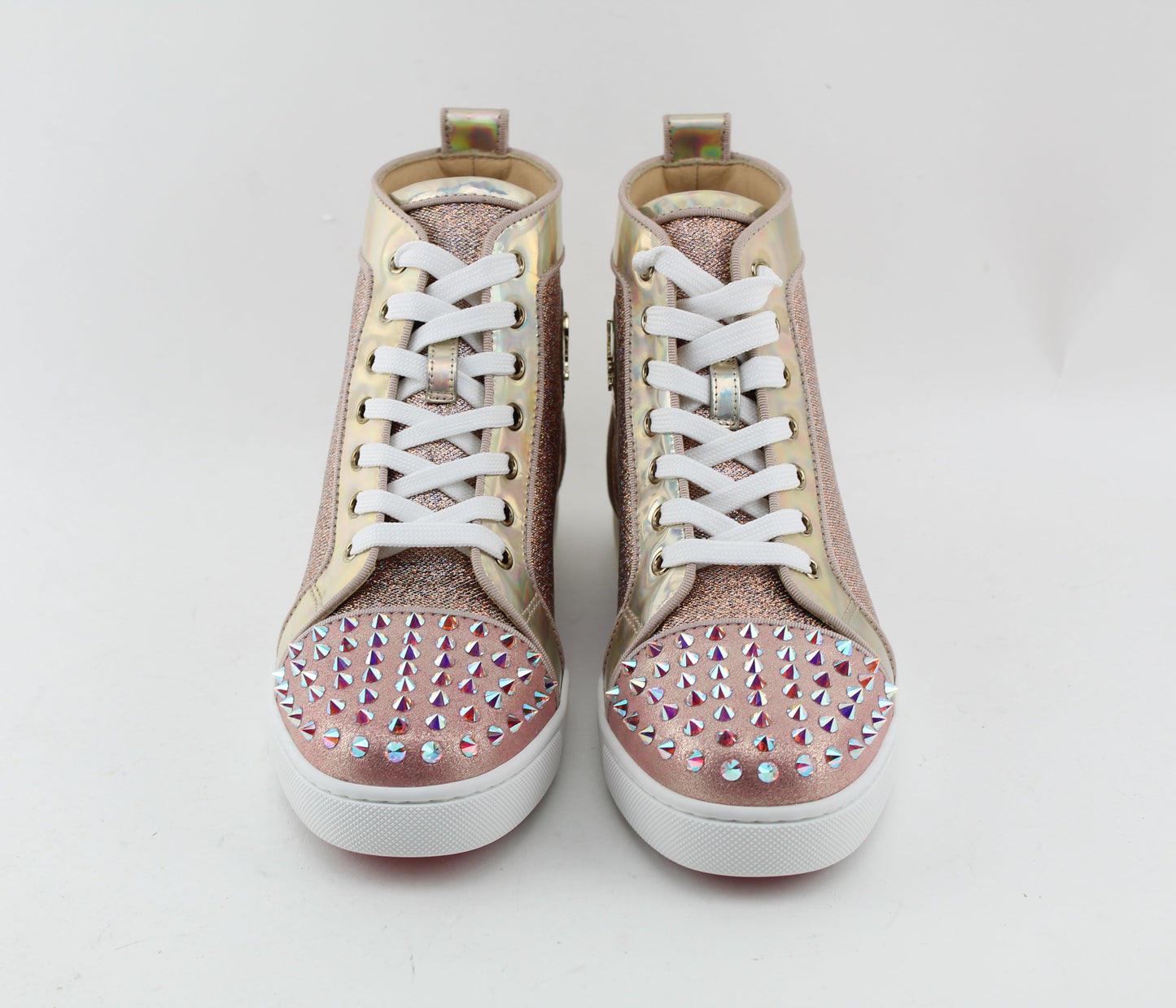 CHRISTIAN LOUBOUTIN LOU SPIKES KRYSTAL DONNA FLAT WOMEN VERSION NUDE SIZE 39