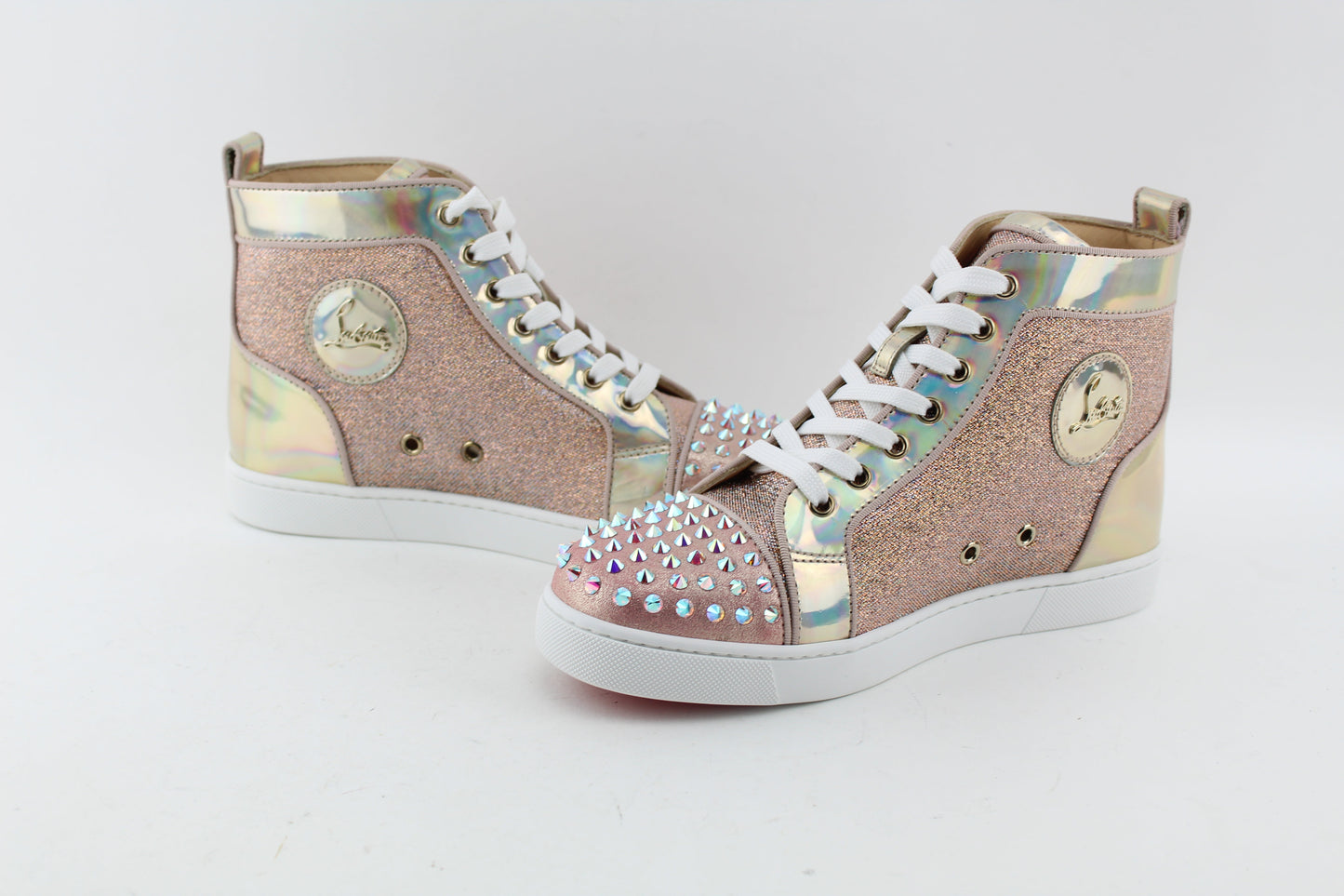 CHRISTIAN LOUBOUTIN LOU SPIKES KRYSTAL DONNA FLAT WOMEN VERSION NUDE SIZE 39
