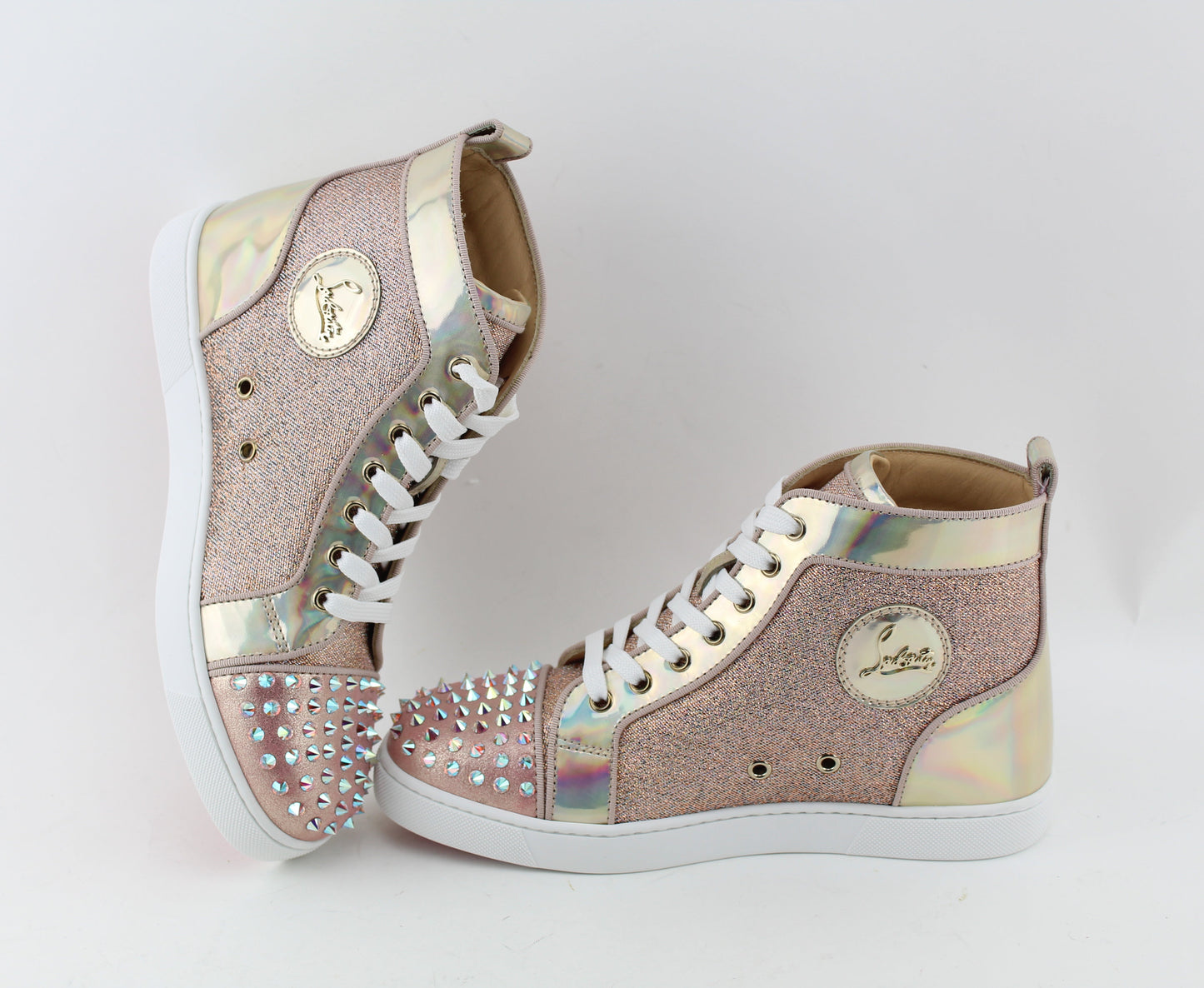 CHRISTIAN LOUBOUTIN LOU SPIKES KRYSTAL DONNA FLAT WOMEN VERSION NUDE SIZE 39