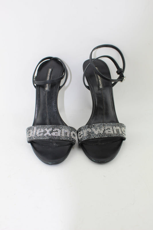 ALEXANDER WANG JANE CRYSTAL LOGO ANKLE STRAP SANDAL