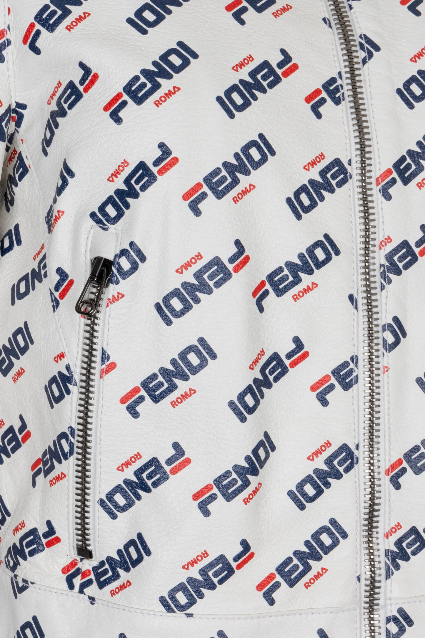Luxury Fendi X Fila Fringed Mania Leather Jacket White