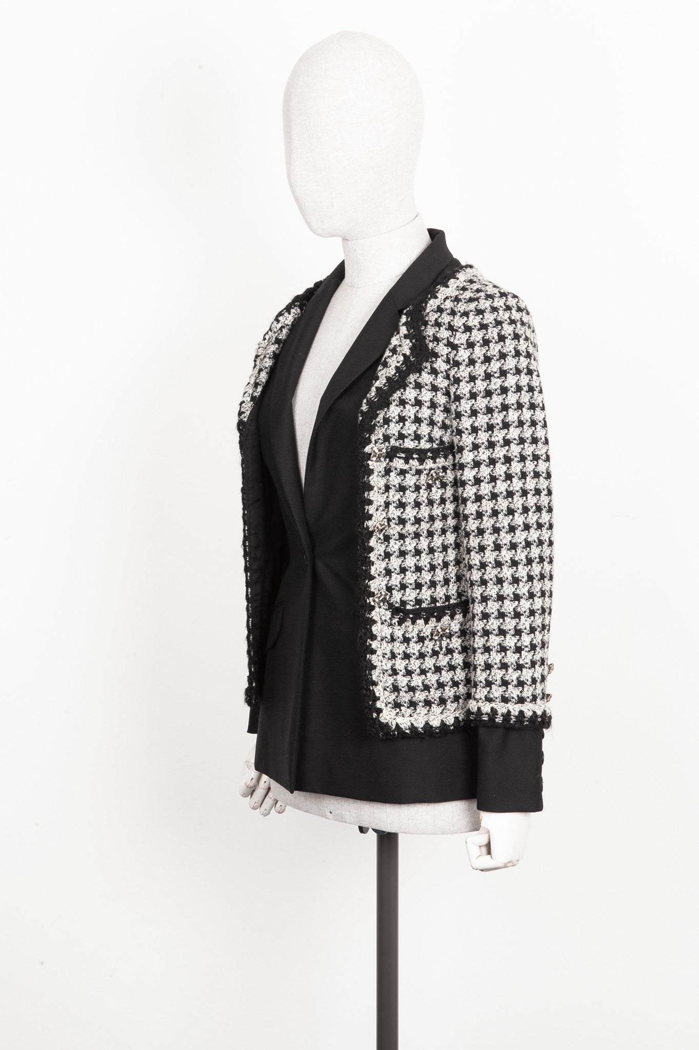 CHANEL Layered Jacket Tweed Houndstooth