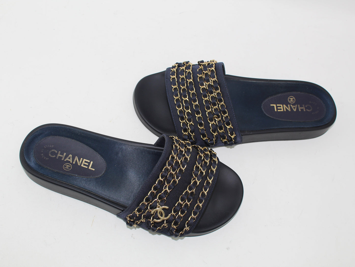 Chanel Satin Chain Slides Size 39