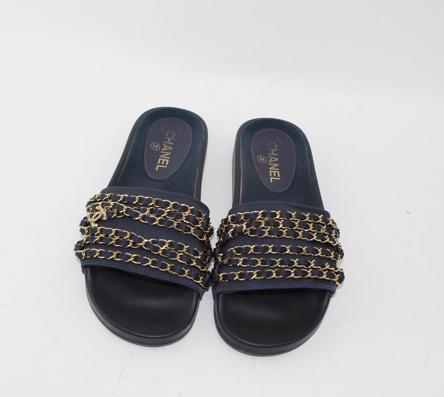 Chanel Satin Chain Slides Size 39