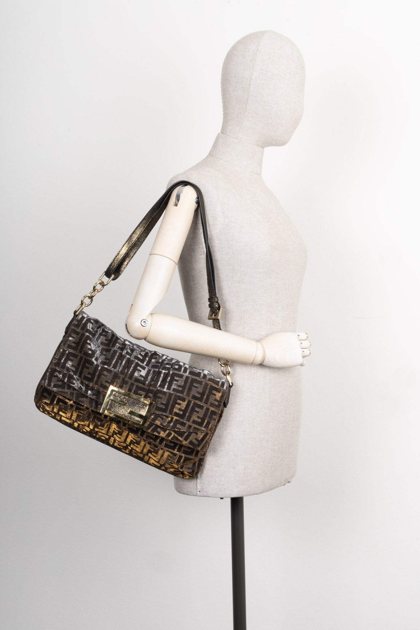 Luxury Fendi Glitter Baguette Hobo Bag Large