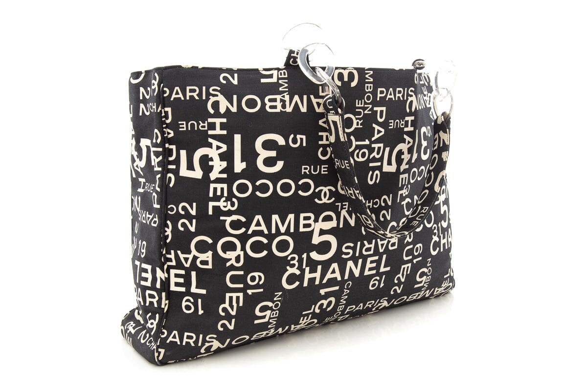 Luxury Chanel Black & White Rue Cambon Canvas Beach Tote