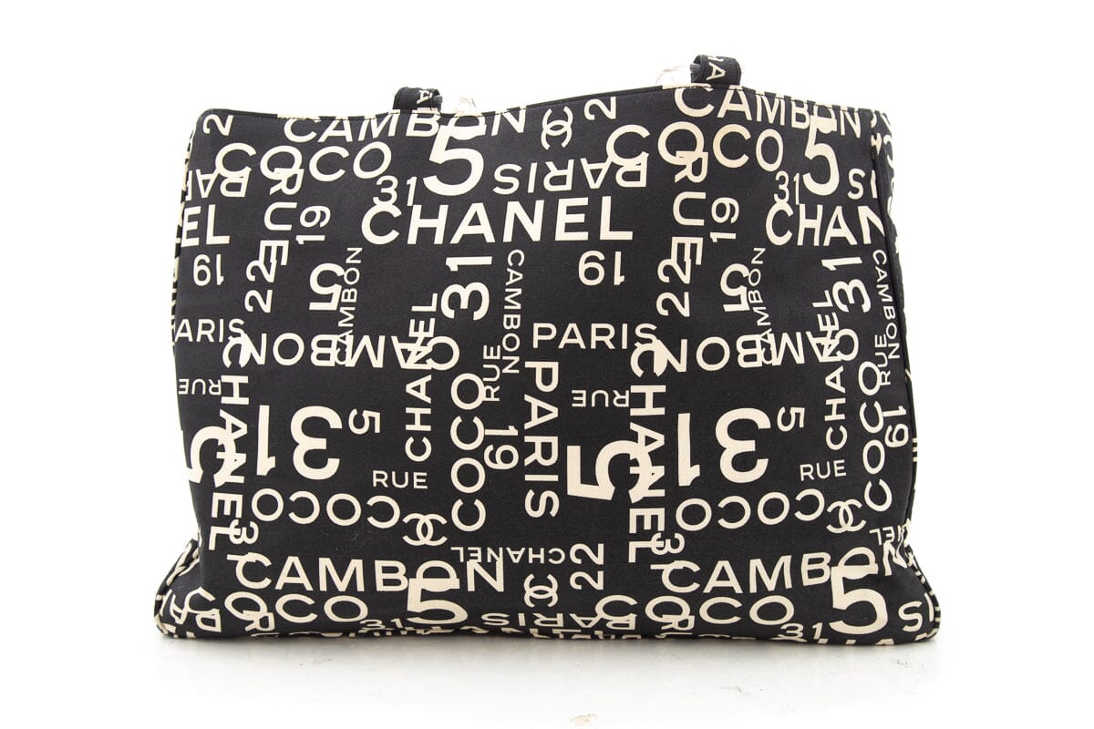 Luxury Chanel Black & White Rue Cambon Canvas Beach Tote