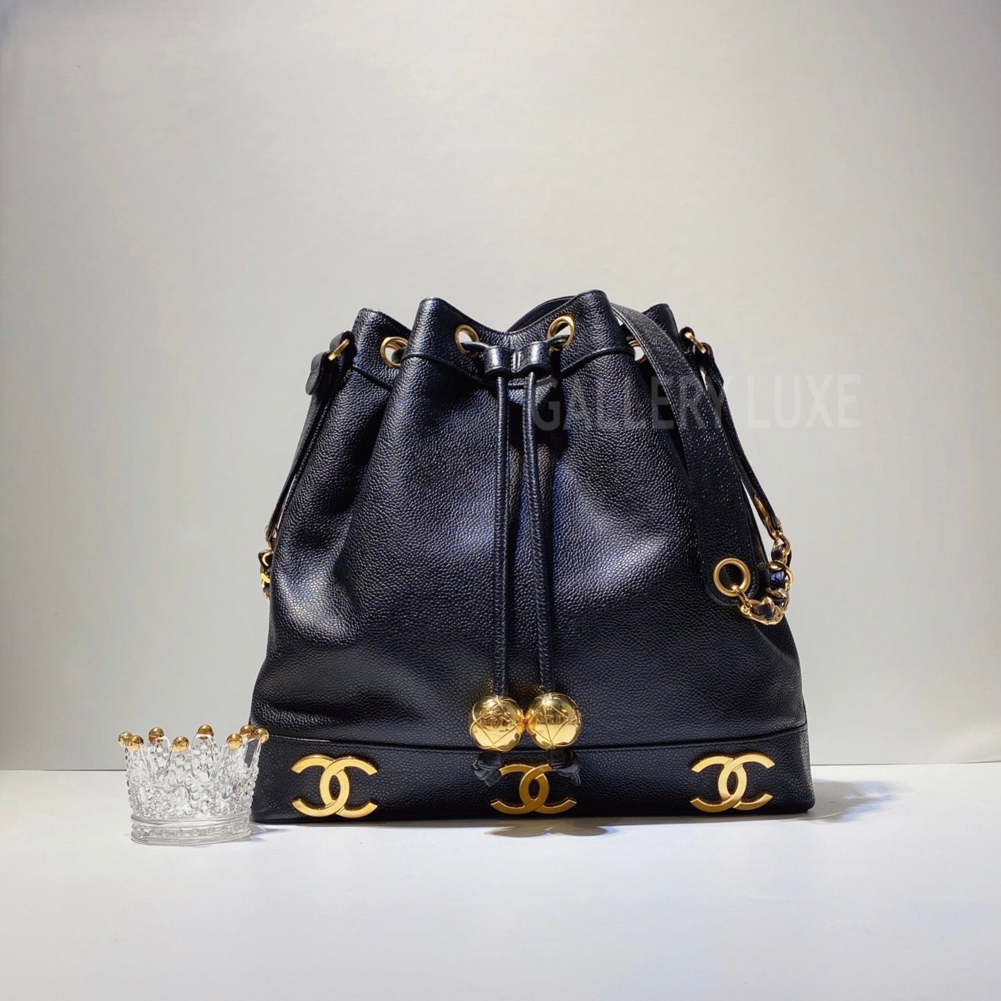 No.3227-Chanel Vintage Caviar Triple CC Bucket Bag