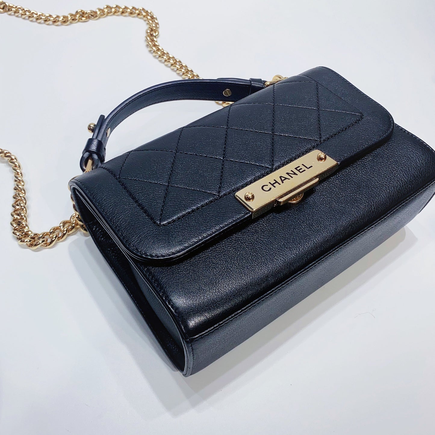 No.3773-Chanel Label Click Flap Bag with Top Handle