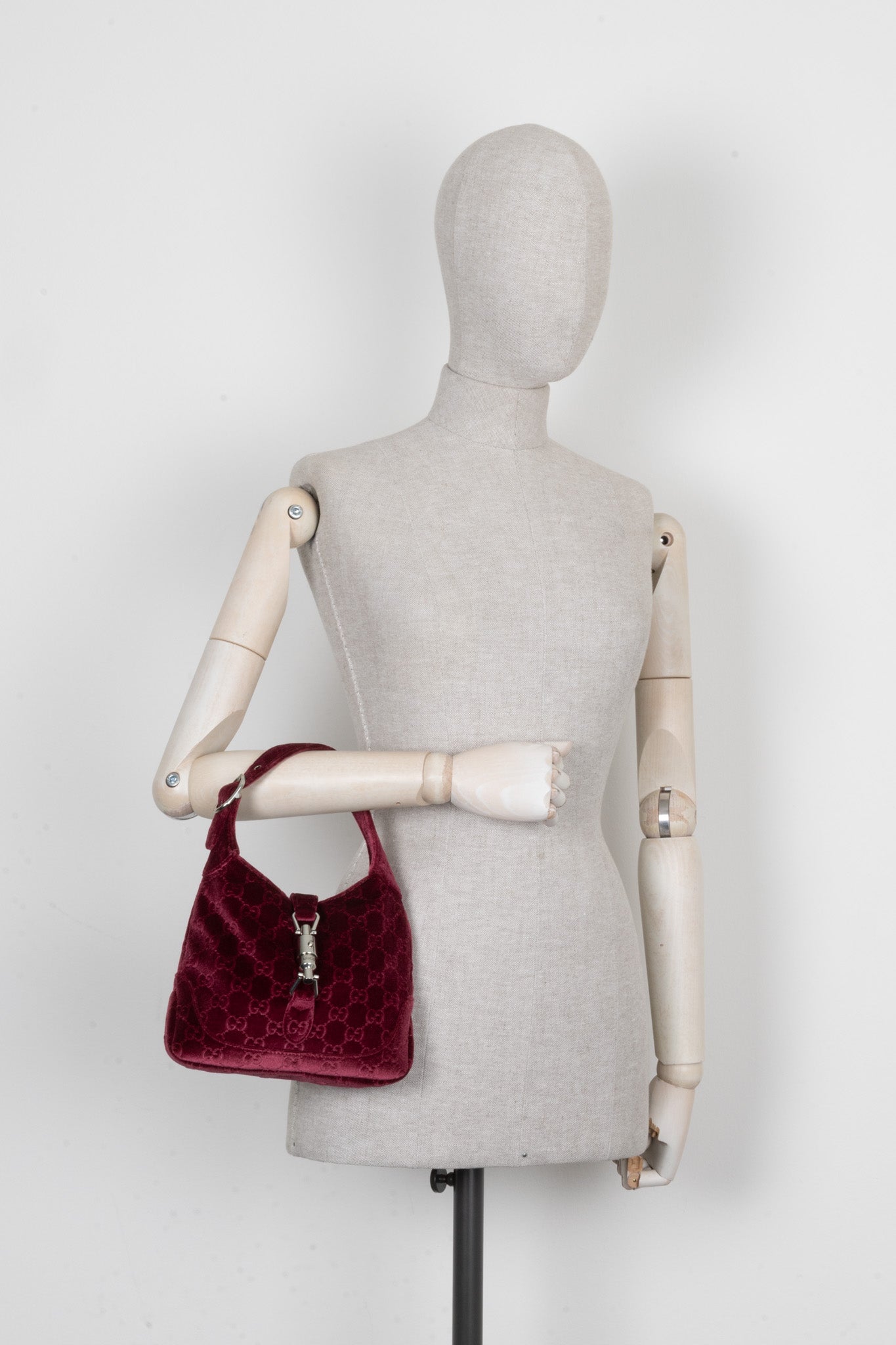 Luxury Gucci Trending 2025 Mini Jackie 1961 Velvet Jacquard Burgundy